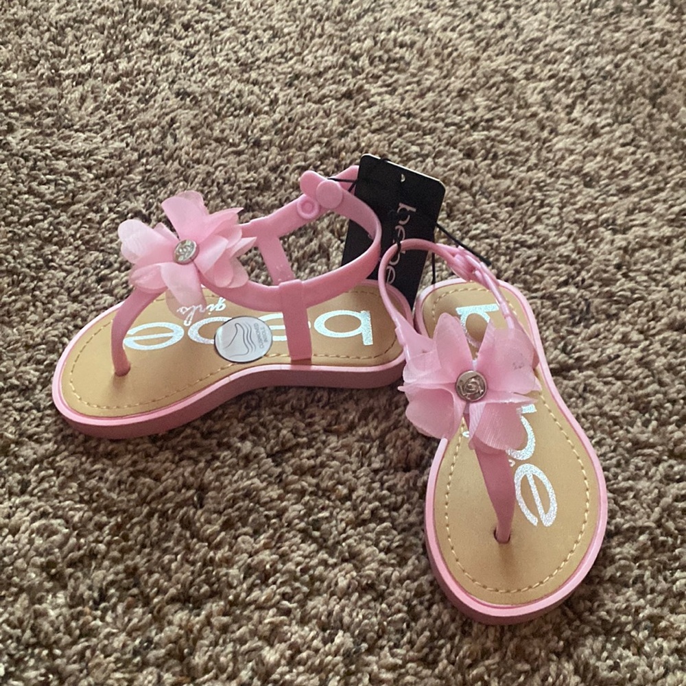 bebe girls - Pink Floral Sandals - Size M (7/8)